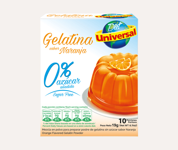 Gelatina UNIVERSAL Sabor a Naranja sin Azúcar Caja 19g